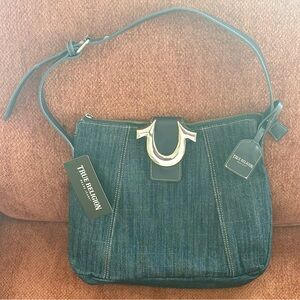 True Religion Denim Horseshoe Hobo Shoulder Bag Adjustable Strap NWT Y2K Revival
